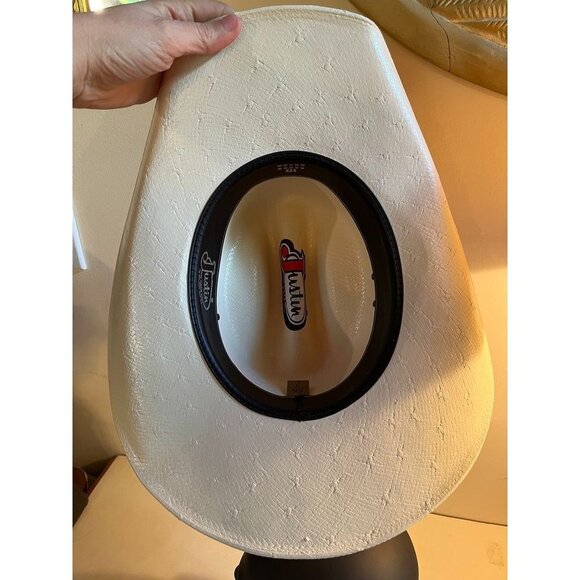 Justin's Mens Cowboy Western Hat Straw Light Beige Size 56 / 7 - Picture 7 of 10